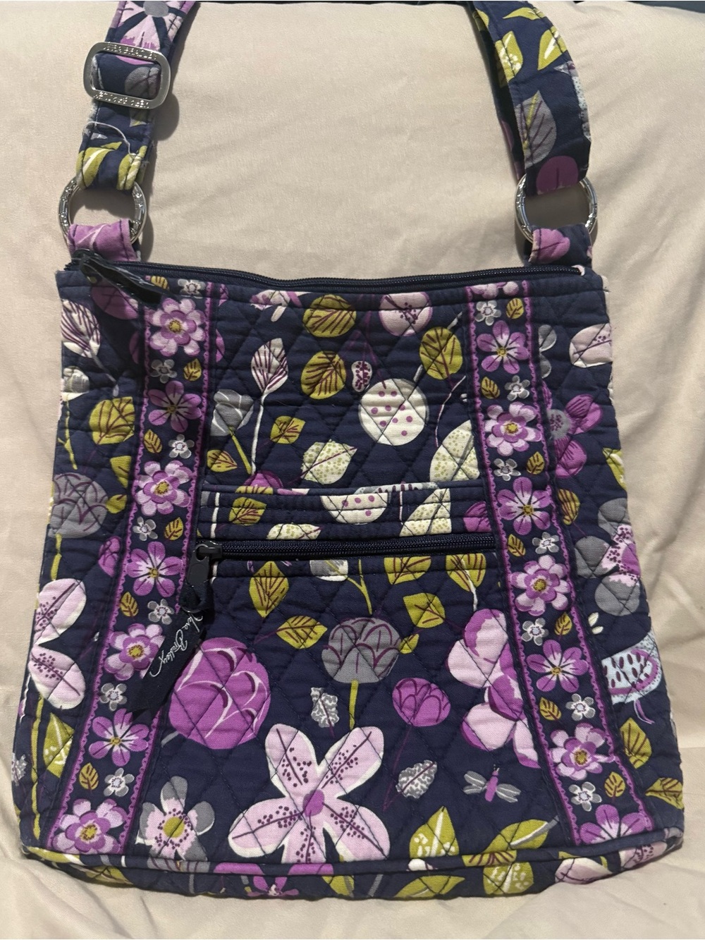 Vera Bradley Navy Floral Quilted Shoulder Bag with Purple Accents